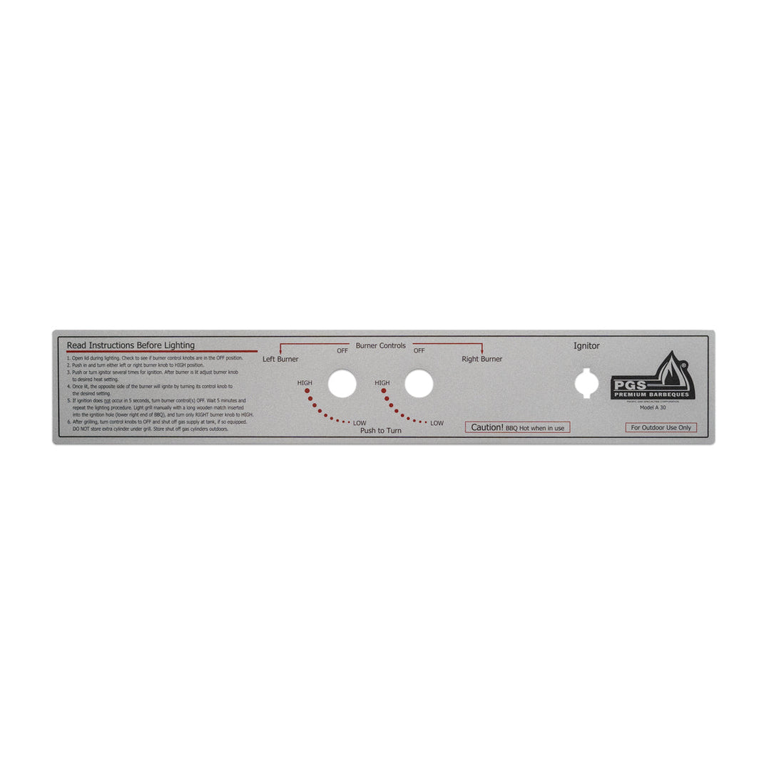 PGS Patio Grill Part - LABEL: FOR A30 CONTROL PANEL — PGSgrills.com